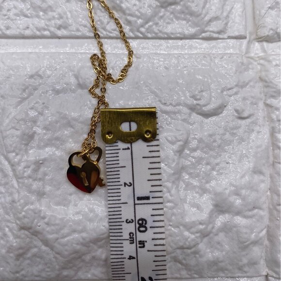 Mini Heart & Lock Chain Necklace Gold Tone Titanium Steel Adjustable - Picture 8 of 10